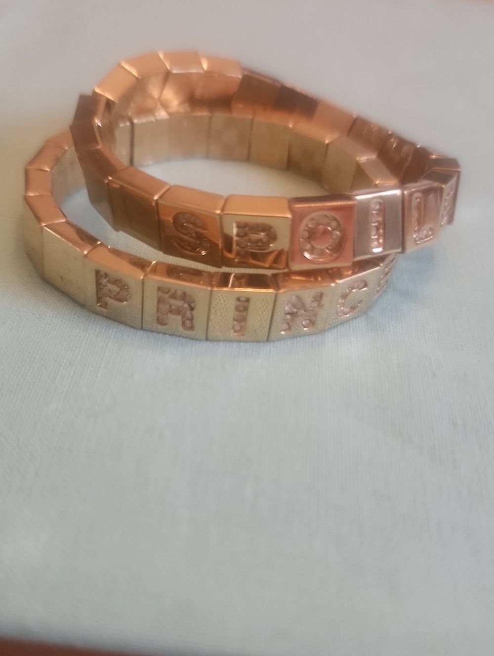 VTG Set of 2 St John Yellow Gold Letter-Link Stretch Bracelet - Spoiled Princess